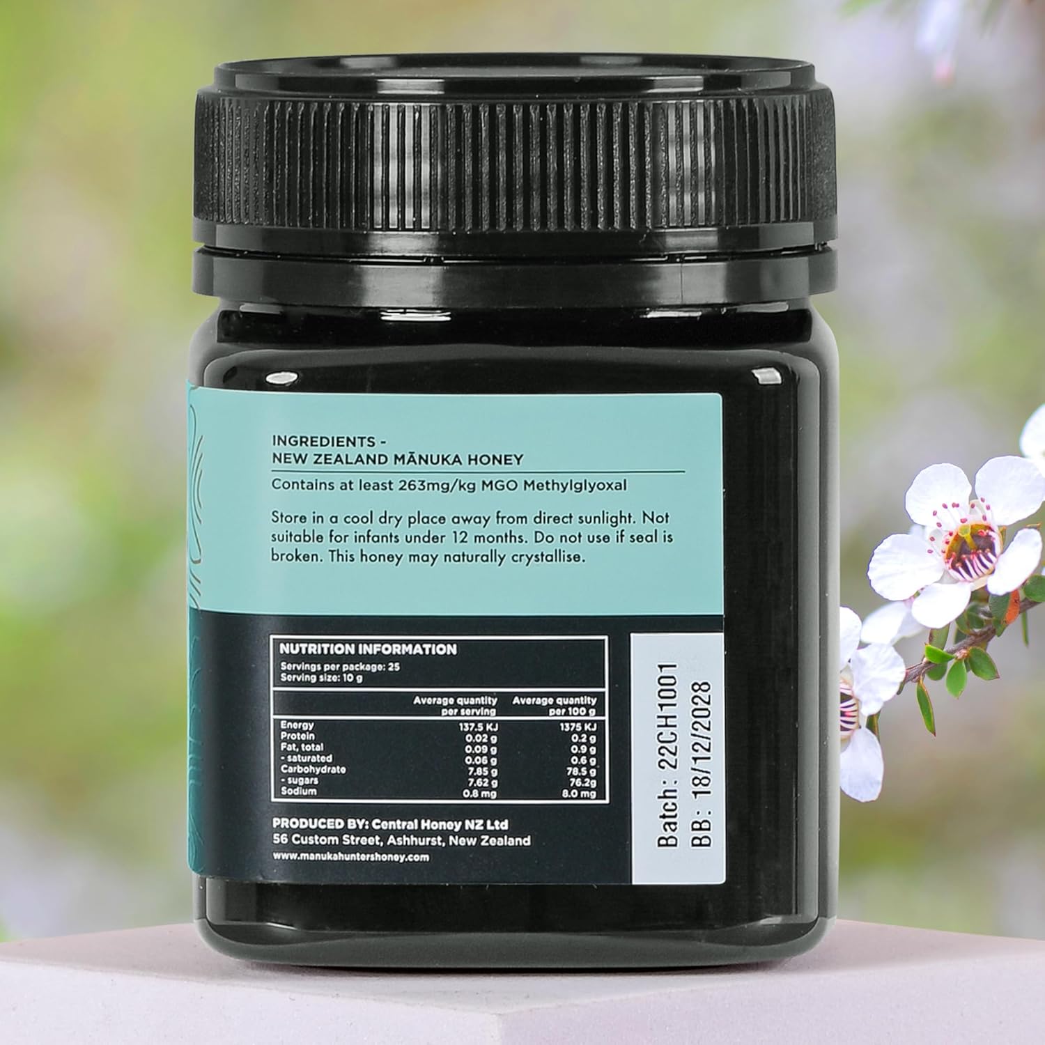 Manuka Hunters UMF 10+/MGO 263+ Certified New Zealand Manuka Honey - 100% Pure Natural Sweetener - Gluten, Dairy Free - Ideal for Tea, Coffee, Smoothies, and Baking - Sustainable - 8.8oz/250g Jar