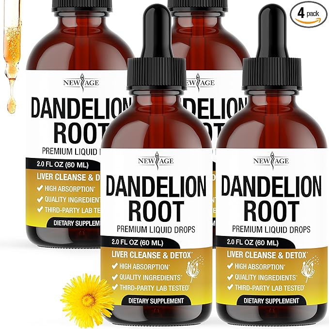 NEW AGE Dandelion Root Extract Drops - Liver Cleanse Detox Support - Dandelion Tincture for Liver Support - Vegan, Sugar & Alcohol-Free Liquid Supplement - 8 fl oz