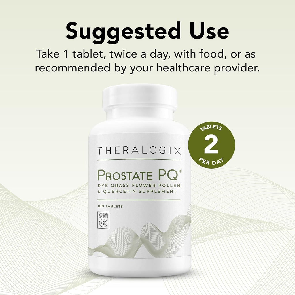 Theralogix Prostate PQ - Rye Grass Pollen Extract & Quercetin Supplement - 90-Day Supply - Antioxidant Support for Prostate & Pelvic Health & Urinary Tract Function* - NSF Certified - 180 Tablets