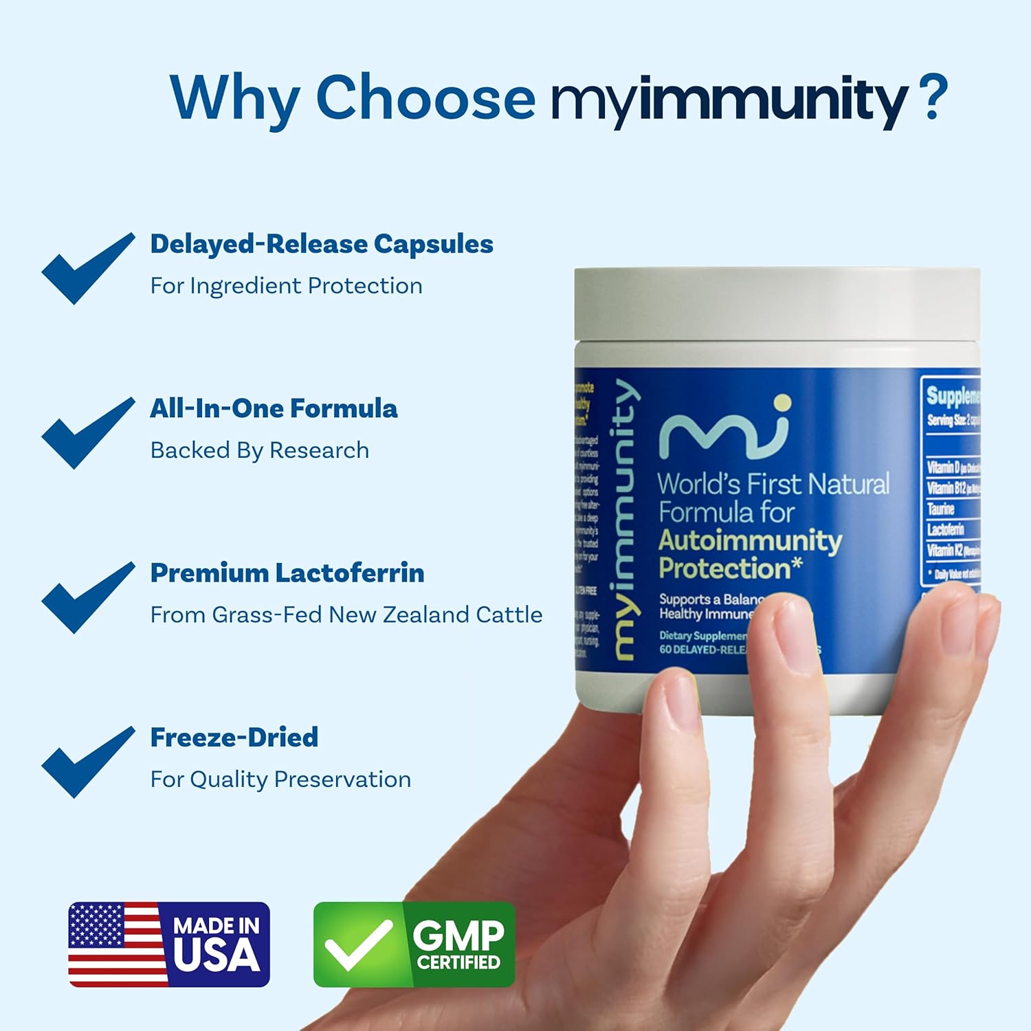 Immune Balance Supplement | Grass-Fed Lactoferrin, Taurine, Vitamins D3, K2 & B12 | 30-Min Delayed-Release | Promotes Gut, Digestive & Overall Wellness | Low Lactose, Made in USA