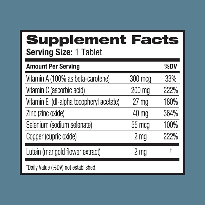 Ocuvite Eye Vitamin & Mineral Supplement, Lutein & Antioxidant Vitamins A, C & E, Zinc for Eye Health & Support, Vitamins for Eyes, 60 Tablets
