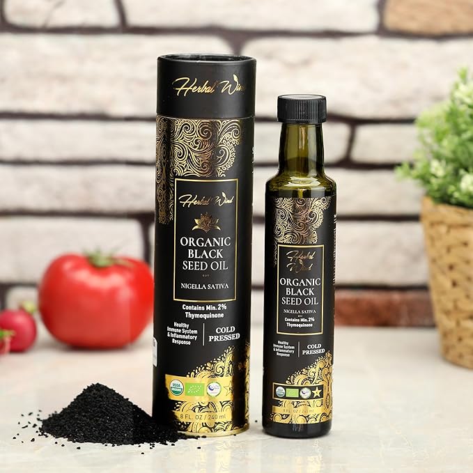 Herbal Wind Black Seed Oil: Cold Pressed USDA Organic Black Seed Oil Liquid - Turkish Nigella Sativa Black Cumin Seed Oil with Min. 2% Thymoquinone for Immune Support, Joint Health and More - 8 Fl Oz