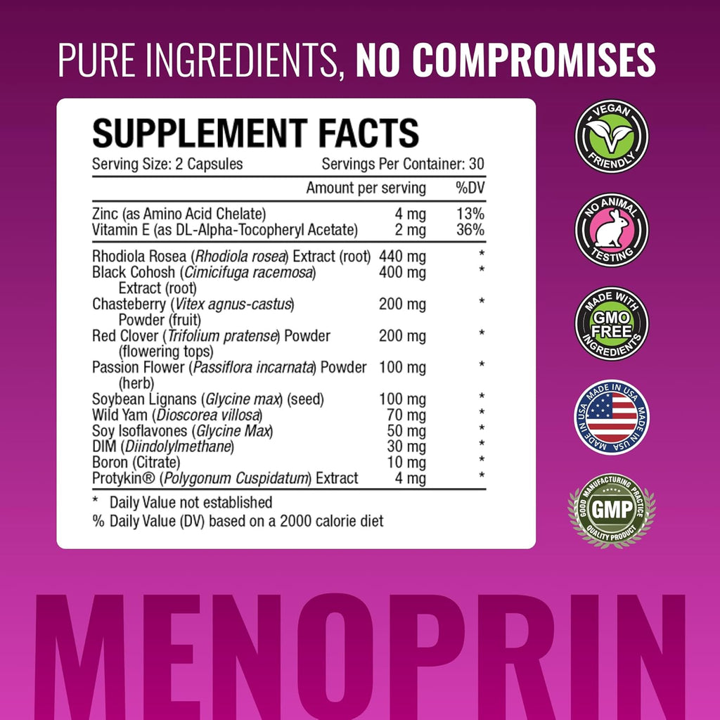 Approved Science Menoprin - Menopause Support - Protykin, Black Cohosh - 1 Bottle Menoprin Day + 1 Bottle Menoprin PM - Vegan
