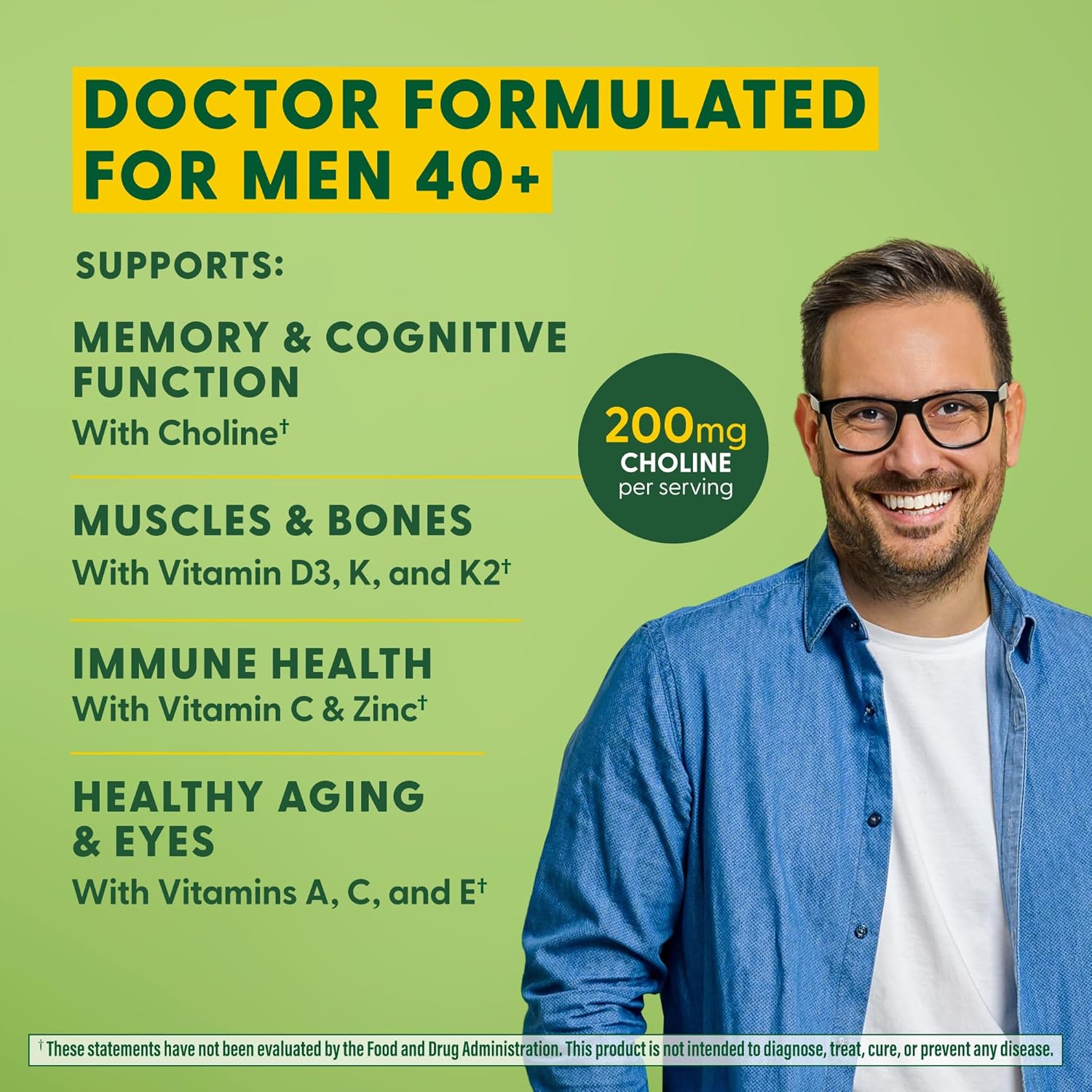 MegaFood Men's 40+ Advanced Multivitamin for Men - Dr-Formulated - Choline, Vitamin B, Vitamin C, Vitamin D, Zinc & Real Food - Brain Health, Immune Support - Vegetarian - 60 Tabs (30 Servings)