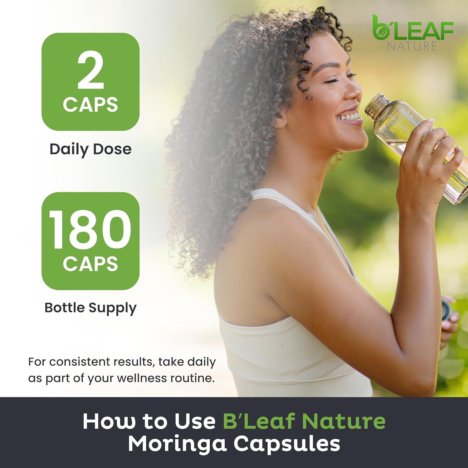 B'LEAF NATURE Organic Moringa Pure Capsules 1000mg, 180 Count – Moringa Capsules with Organic Olefeira Powder for Immune Support, Energy & Balance – Vegan, Non-GMO Supplements for Daily Wellness