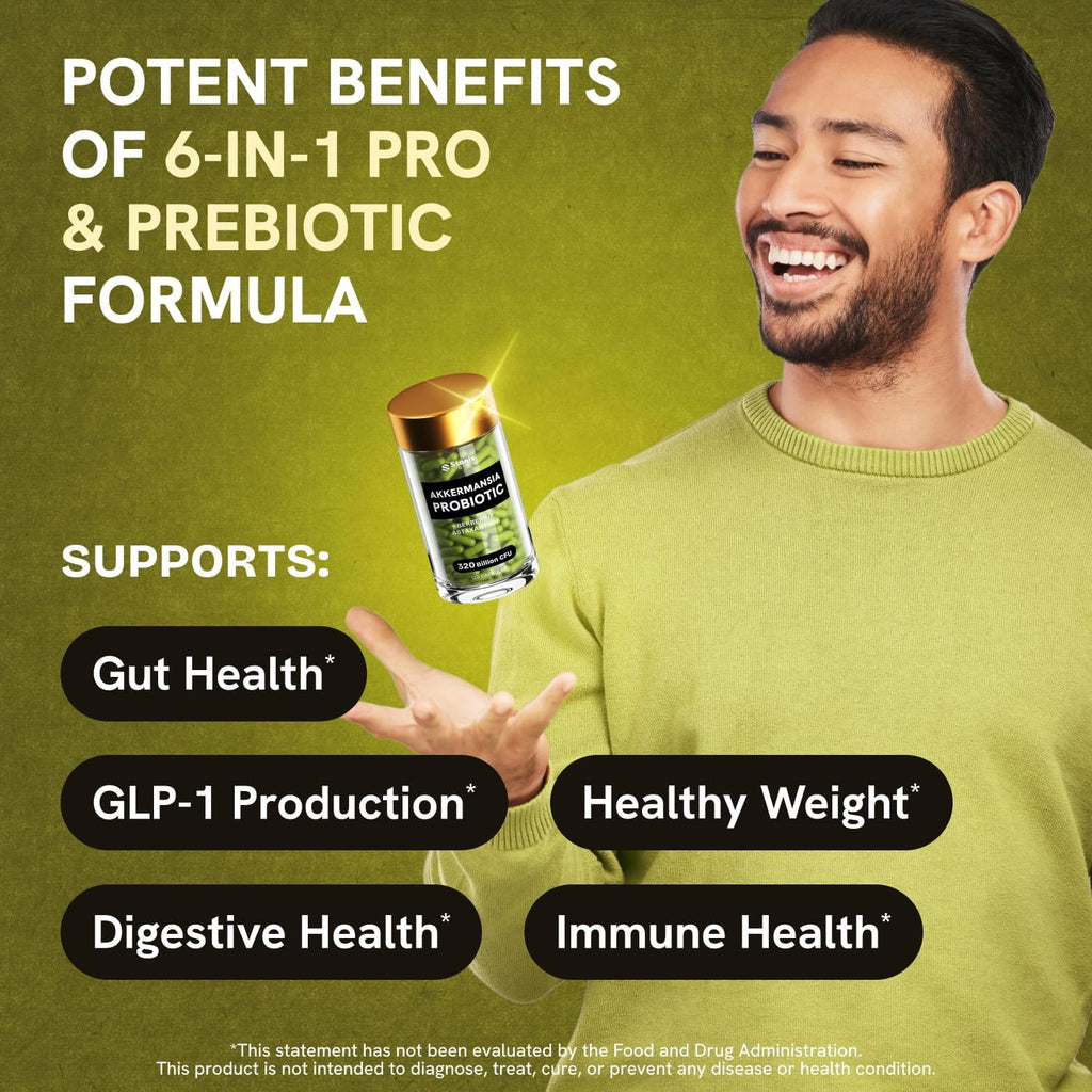 Akkermansia Muciniphila Probiotics 320 Billion CFU| Probiotic and Prebiotic | Akkermansia Probiotics for gut health | Inulin Prebiotic Fiber Capsules Astaxanthin & Berberine & Chromium 480 count
