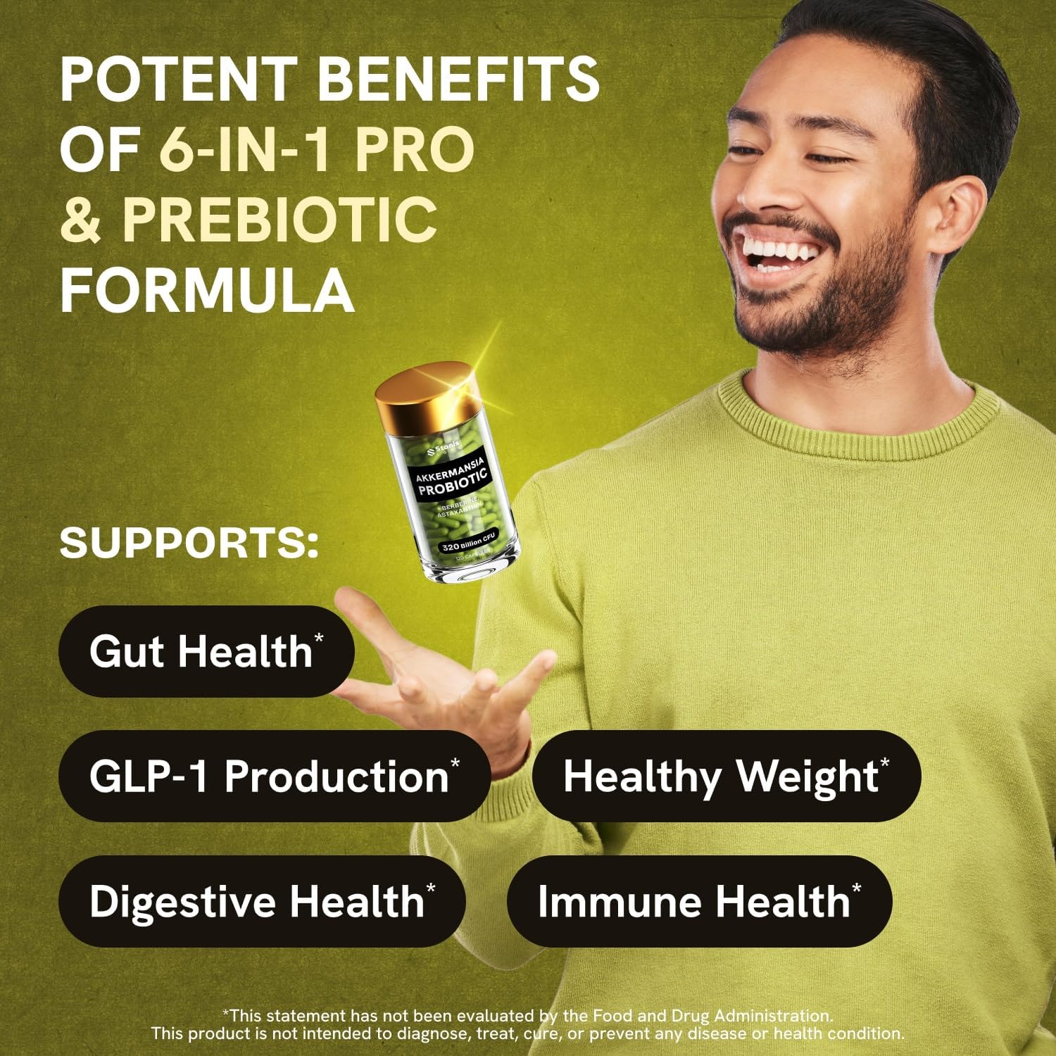 Akkermansia Muciniphila Probiotics 320 Billion CFU| Probiotic and Prebiotic | Akkermansia Probiotics for gut health | Inulin Prebiotic Fiber Capsules Astaxanthin & Berberine & Chromium 120 count