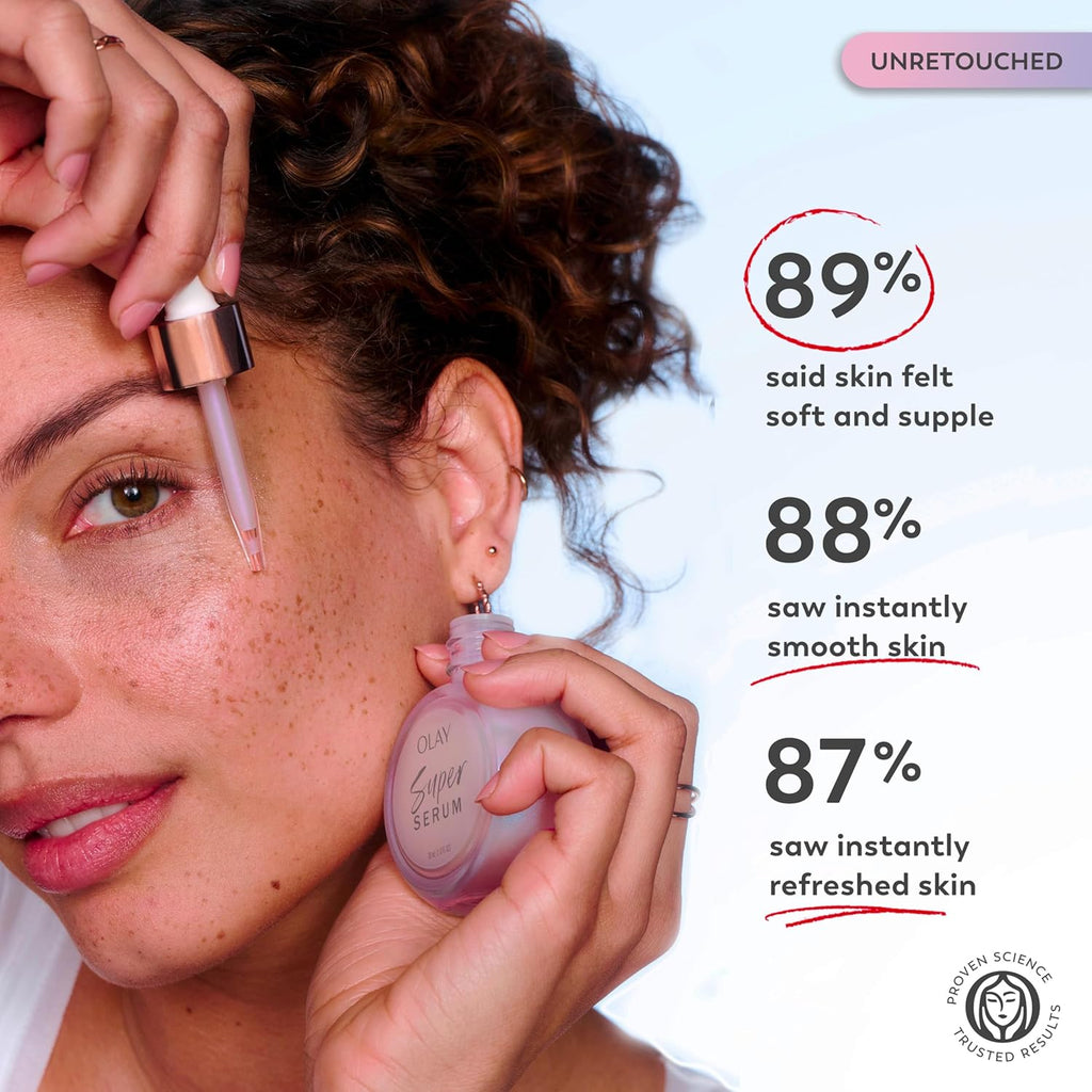 Olay Super Serum - Niacinamide, Vitamin C & E, Collagen Peptide, AHA - 5-in-1 Skin Care Benefits for Face - Healthy Glow, Brightening, Hydrating, Smoothing, Firming, Evens Tone, Anti-Aging, 1.7 Oz