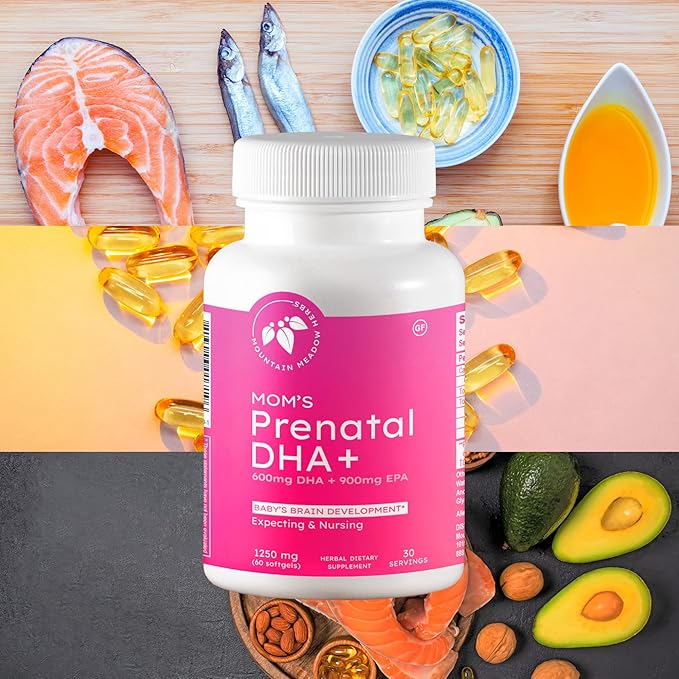 Mountain Meadow Herbs - Mom's Prenatal DHA+ Omega-3 Supplement for Pregnancy, Supports Fetal Brain, Eye & Heart Development, Essential Prenatal Nutrition for Mom & Baby Health, 60 ct