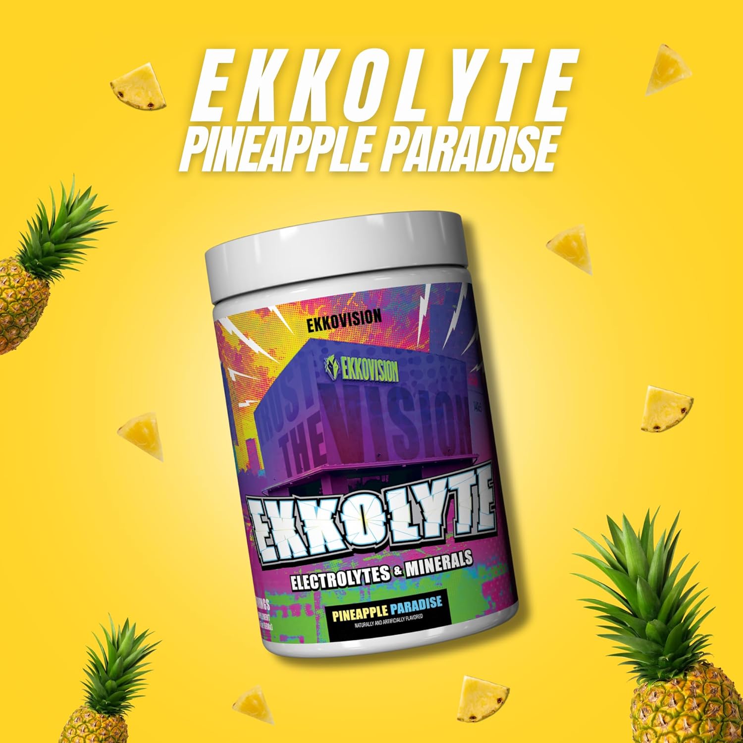 Ekkovision Ekkolyte Electrolytes and Minerals Powder, 50 MG Vitamin C & 155 MG Magnesium for Hydration Support, Essential Electrolytes for Women and Men, Pineapple Paradise Flavor, 120 Servings