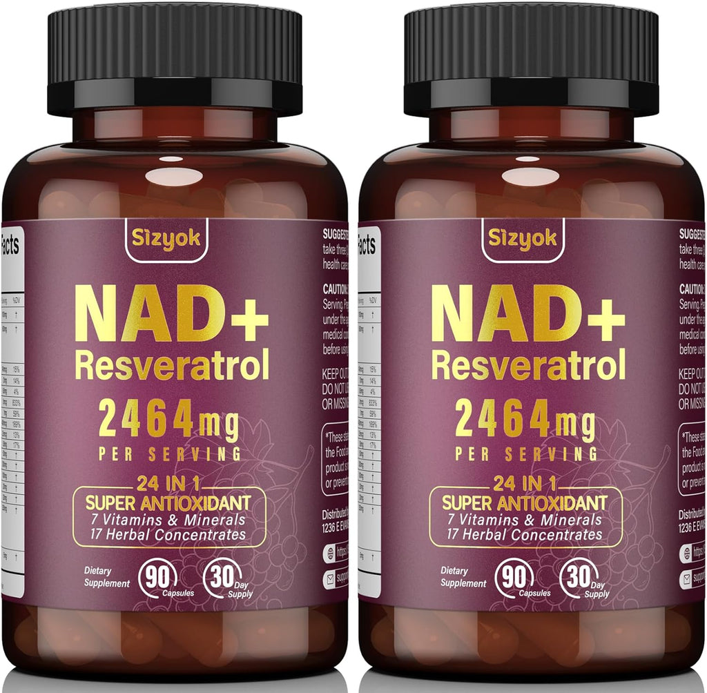 NAD Resveratrol Supplement 2464mg, Liposomal NAD Supplement with Resveratrol for Women and Men, NAD Plus Boosts NAD+ Levels, Energy Anti-Aging, 2Pack