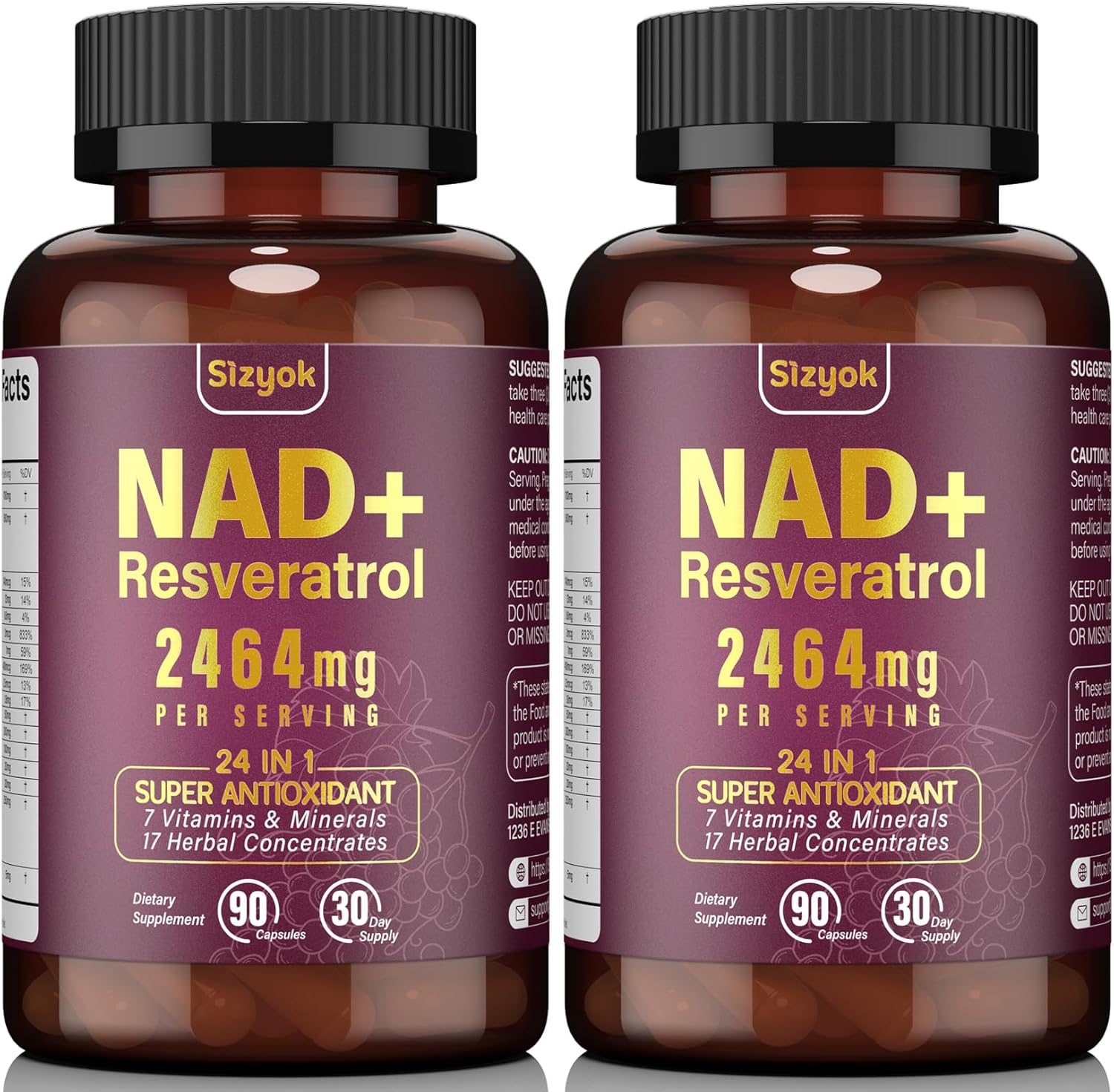 NAD Resveratrol Supplement 2464mg, Liposomal NAD Supplement with Resveratrol for Women and Men, NAD Plus Boosts NAD+ Levels, Energy Anti-Aging, 2Pack