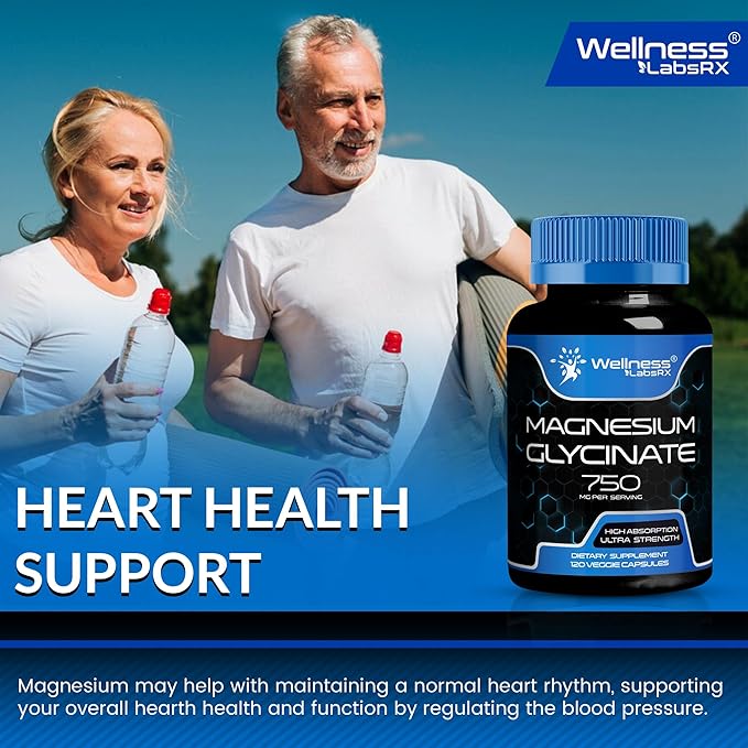 Magnesium Glycinate 750mg | High Absorption Chelated Calm Support for Women and Men - Glicinato De Magnesio, Magnesium Chelate Supplement for Heart Health, Sleep Support - 120 Count