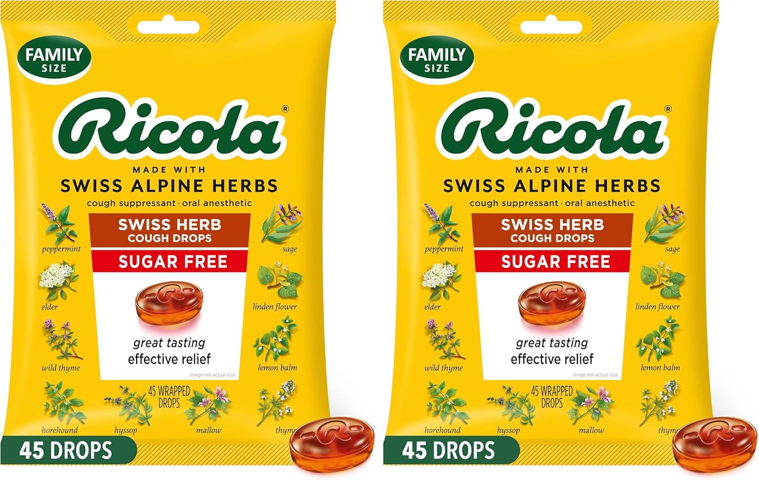 Ricola Sugar Free Original Natural Herb Cough Drops, 45 Count, Cough Suppressant & Throat Relieving Drops with Naturally Sourced Menthol, Pleasing Taste for Coughs & Throat Irritation Symptom Relief