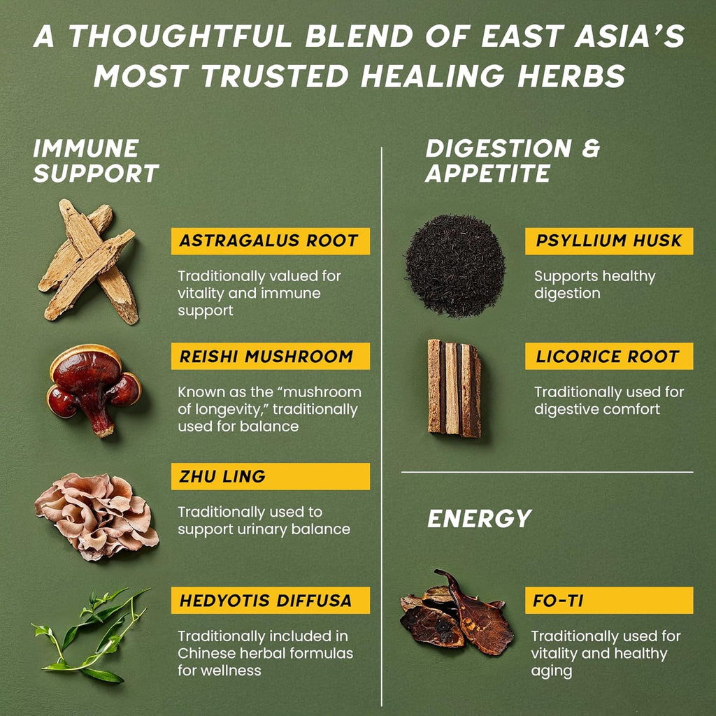 Herbal Immune Support & Adaptogen Drink - 12 Vials (40ml) | 30 Years of Herbal Wellness for Vitality, Energy & Digestive Health - Licorice Root, Astragalus, Hedyotis, Reishi Mushroom Extract