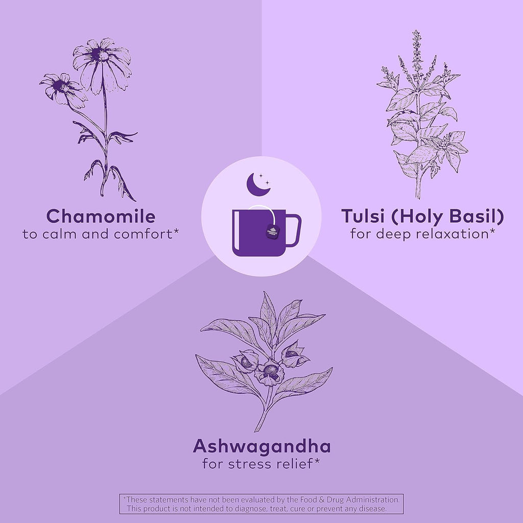 ORGANIC INDIA Tulsi Sleep Herbal Tea - Holy Basil, Ashwagandha, Chamomile, Night Time Tea for Bedtime, Stress Relieving & Relaxing, Immune Support, USDA Certified Organic - 18 Infusion Bags, 3 Pack