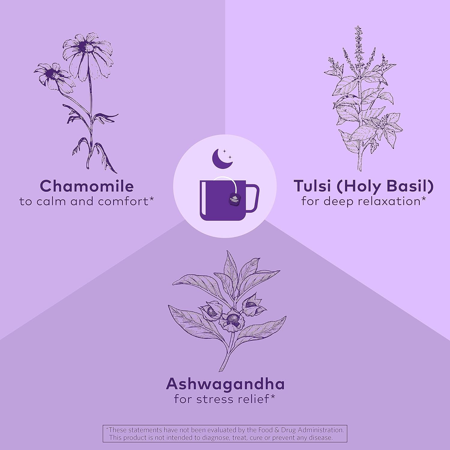 ORGANIC INDIA Tulsi Sleep Herbal Tea - Holy Basil, Ashwagandha, Chamomile, Night Time Tea for Bedtime, Stress Relieving & Relaxing, Immune Support, USDA Certified Organic - 18 Infusion Bags, 3 Pack