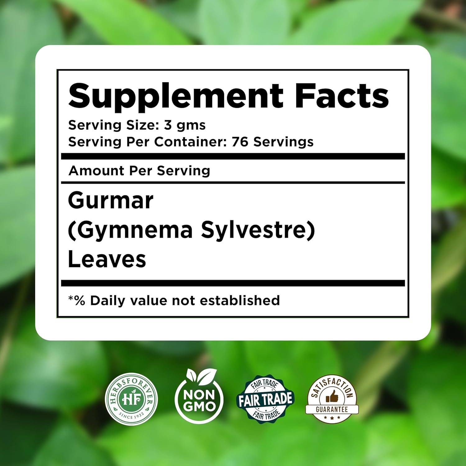 Gurmar Powder Leaves Powder Gymnema Sylvestre Support Healthy Sweet Level Non GMO, Organic, Vegan 230 GMS