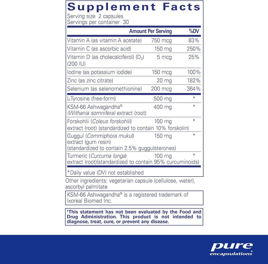 Pure Encapsulations Thyroid Support Complex - Supports Thyroid Health* - Antioxidant Infusion - with Ashwagandha & Iodine - Non-GMO & Vegetarian - 60 Capsules