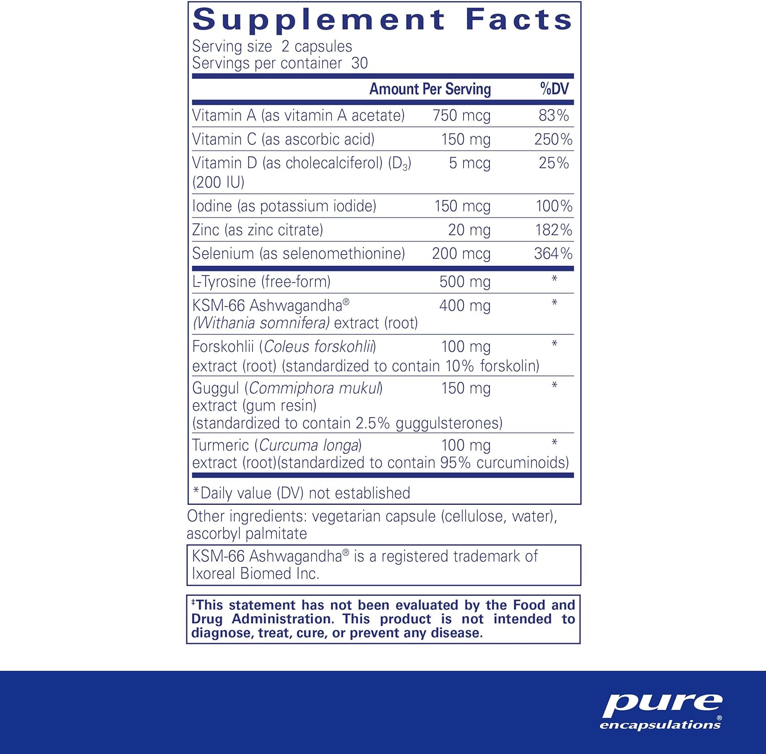 Pure Encapsulations Thyroid Support Complex - Supports Thyroid Health* - Antioxidant Infusion - with Ashwagandha & Iodine - Non-GMO & Vegetarian - 60 Capsules