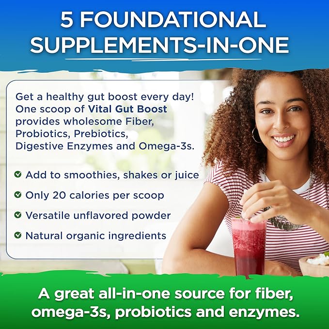 Vital Planet - Vital Gut Boost Powder by Brenda Watson, PBS Gut Check Hope Supplement with Fiber 35, Omega 3 Oil, Probiotics, and Digestive Enzymes, 8.1oz, 230 Grams, 30 Servings