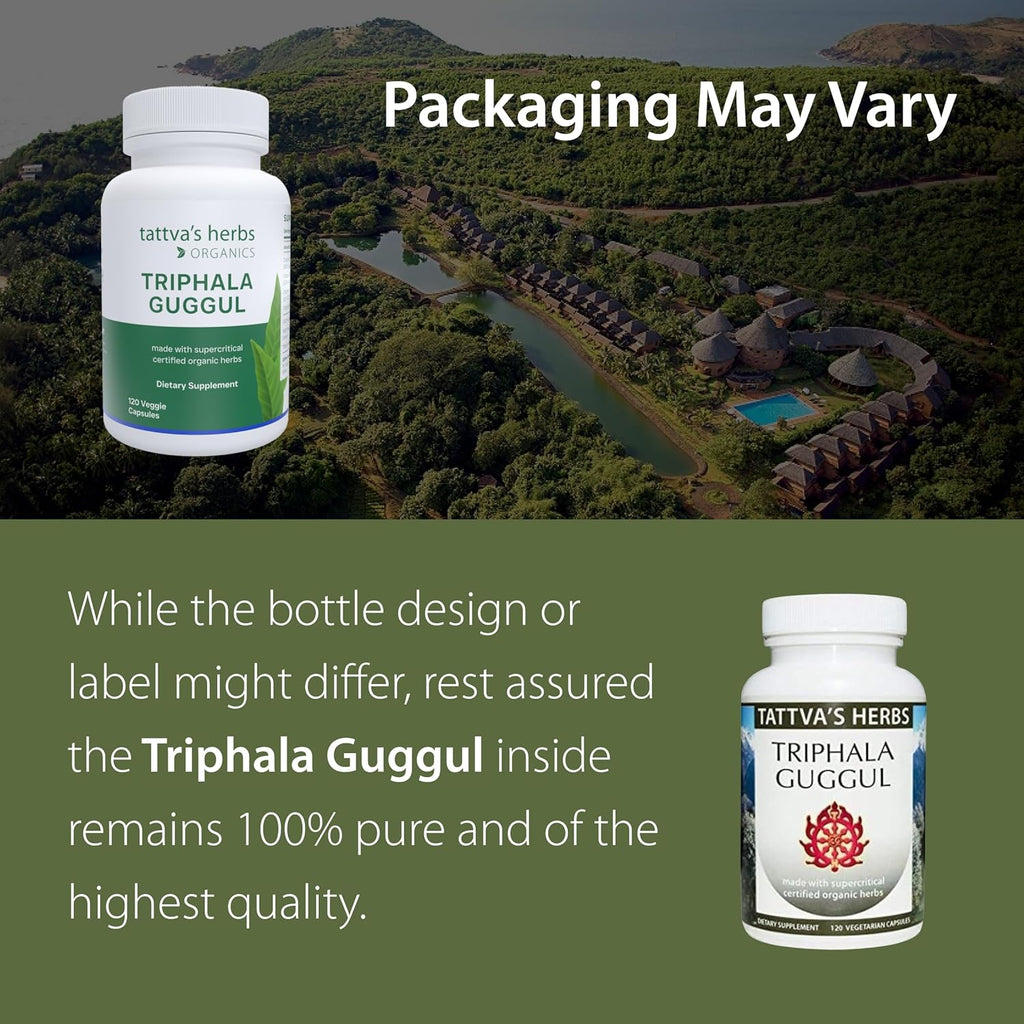 Triphala Guggul Herbal Supplement, Ayurveda Herbal Supplements, Digestive Health and Support, Organic Triphala Capsules, 120 Count, 25 Years of Premium Service
