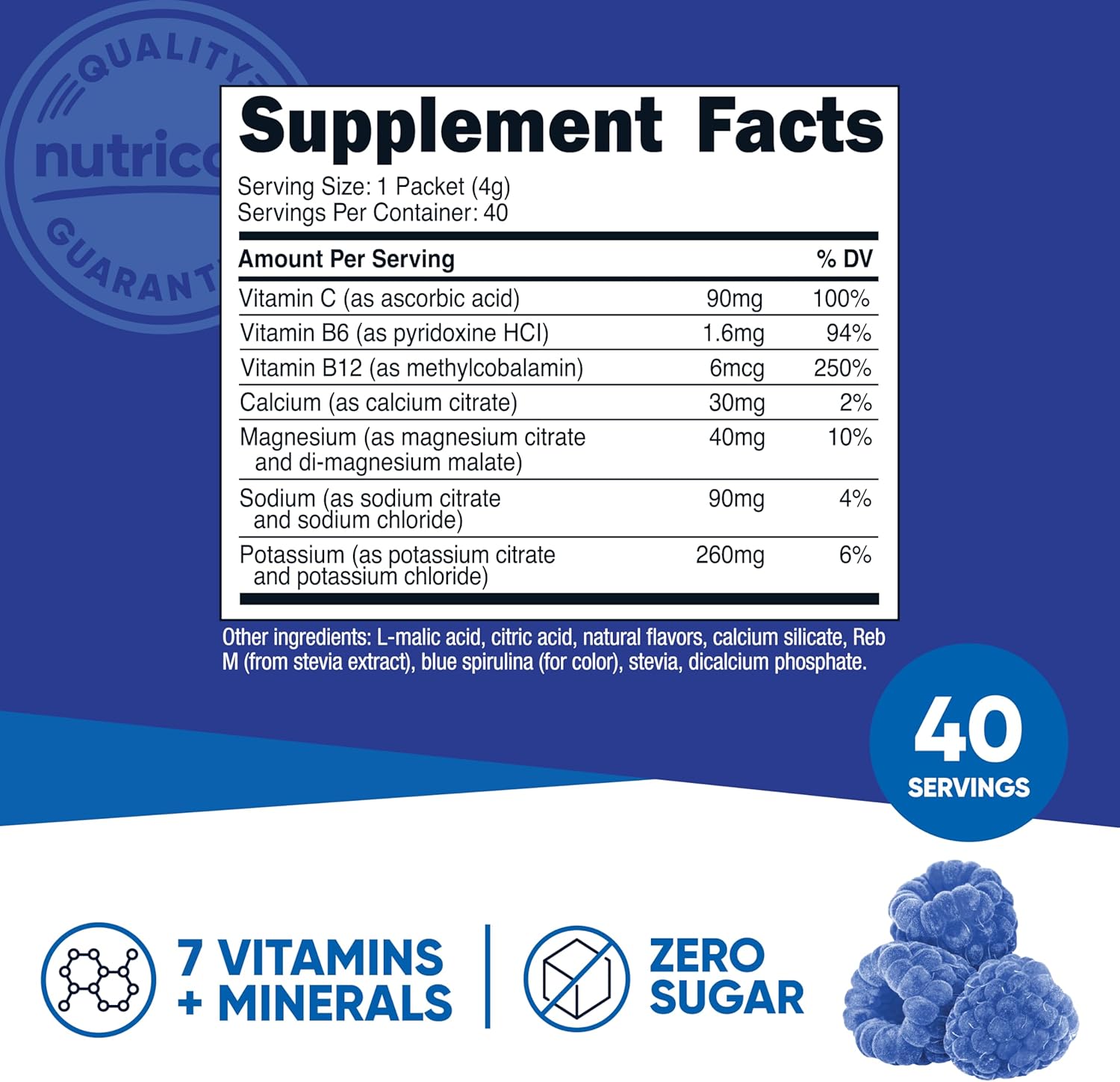 Nutricost Electrolytes Complex, Blue Raspberry Flavored, 40 Stickpacks - Advanced Hydration Complex