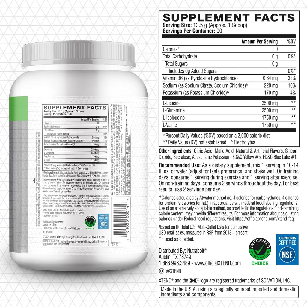 Xtend XTEND Original BCAA Powder 7g BCAA and 2.5g L-Glutamine, Sugar Free Post Workout Muscle Recovery Drink with Amino Acids for Men & Women, 90 Servings