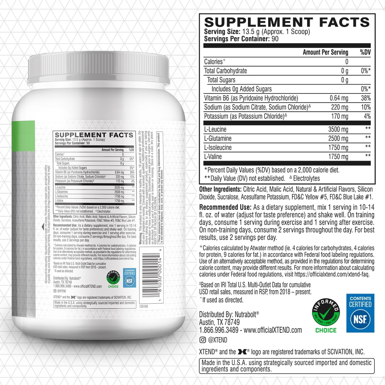 Xtend XTEND Original BCAA Powder 7g BCAA and 2.5g L-Glutamine, Sugar Free Post Workout Muscle Recovery Drink with Amino Acids for Men & Women, 90 Servings