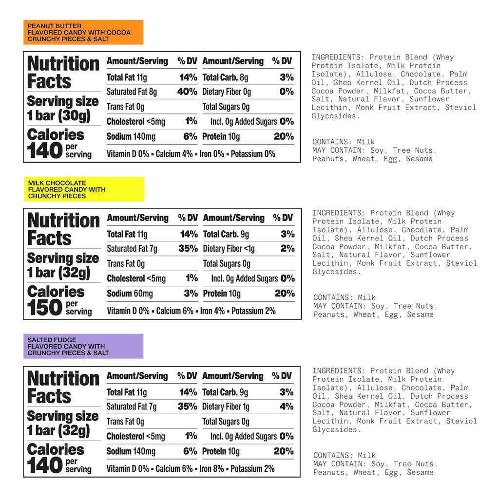 Hormbles Chormbles Protein Candy Bars, Variety Pack, 10g Protein, 0g Sugar, Milk Chocolate, Peanut Butter, Salted Fudge Candy With Crunchy Pieces, Sugar Free Snacks or Dessert, 9 Pack