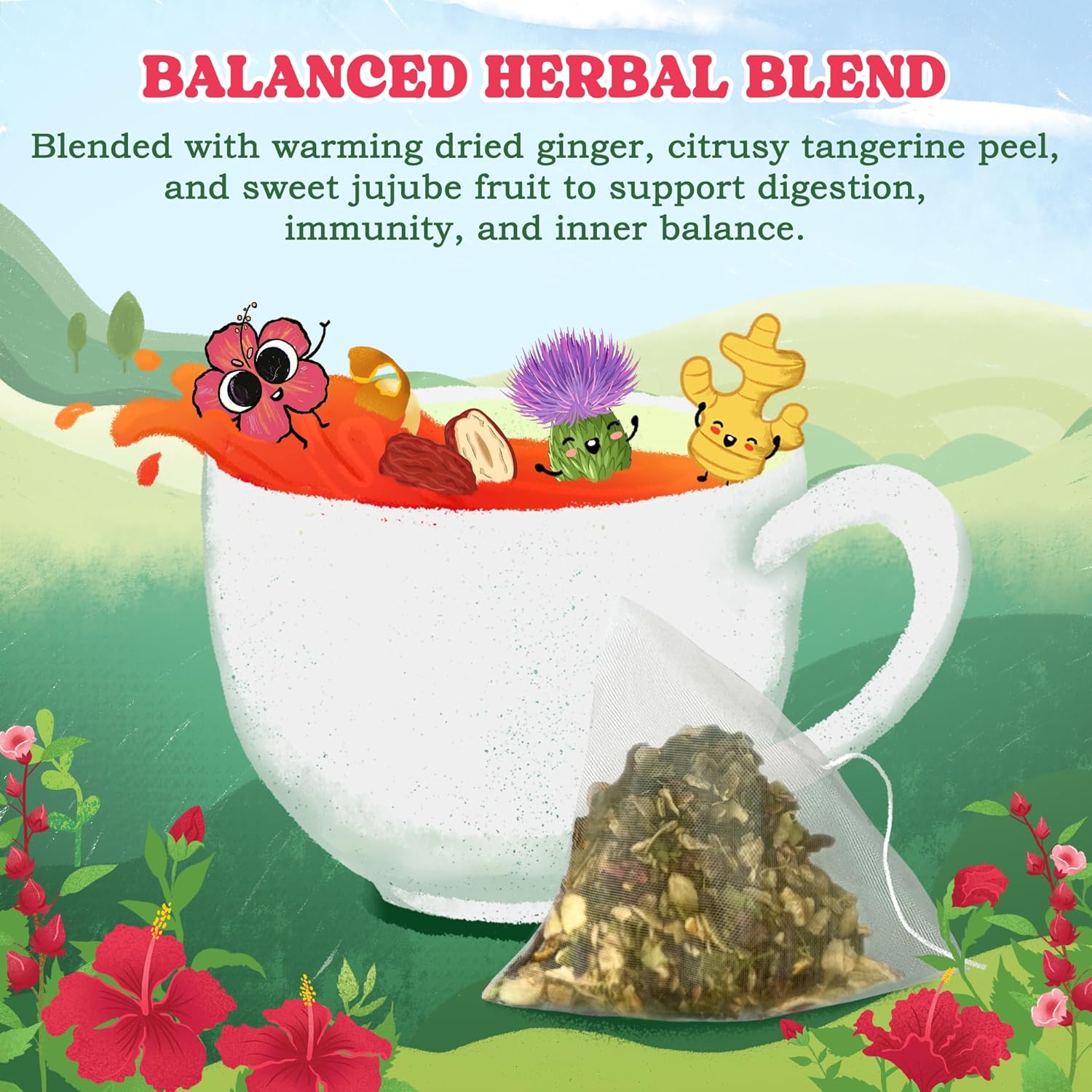 LoveinTea Hibiscus Herbal Tea Bags, 100% Natural Vietnamese Hibiscus Blend, Caffeine-Free, Plant-Based Pyramid Bags, 30 Count