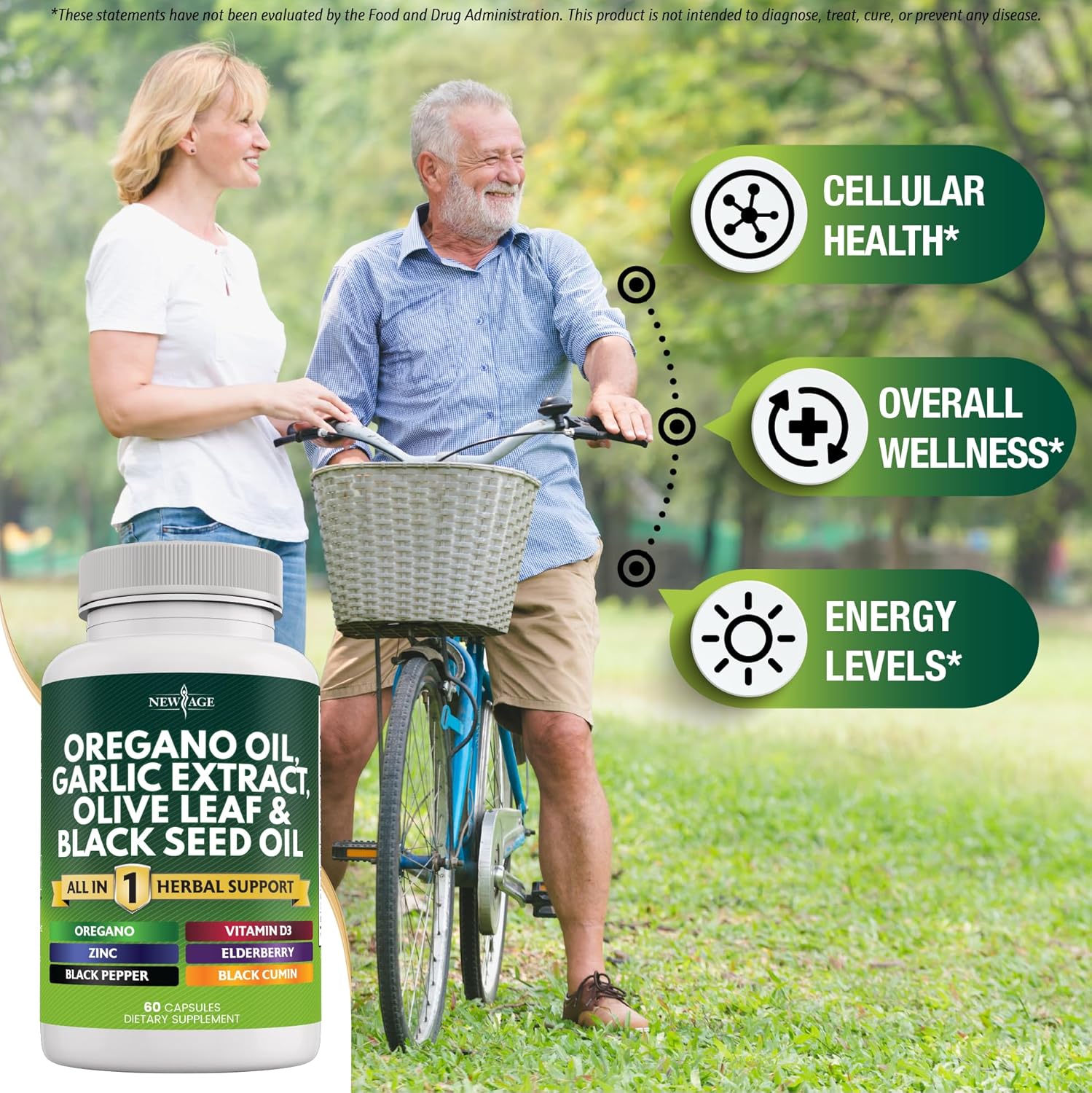 NEW AGE Oregano Oil Garlic Extract Olive Leaf with Astragalus - Supplement for Women and Men - 180 Count