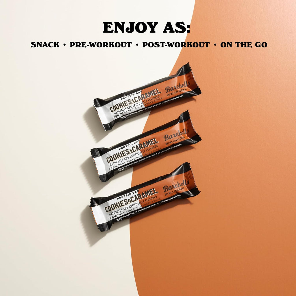 Barebells Protein Bars Cookies and Caramel - 12 Count, 20g High Protein Treats - Chocolate Nutrition Bar with 1g Total Sugars - On-The-Go Breakfast or Post-Workout Snack