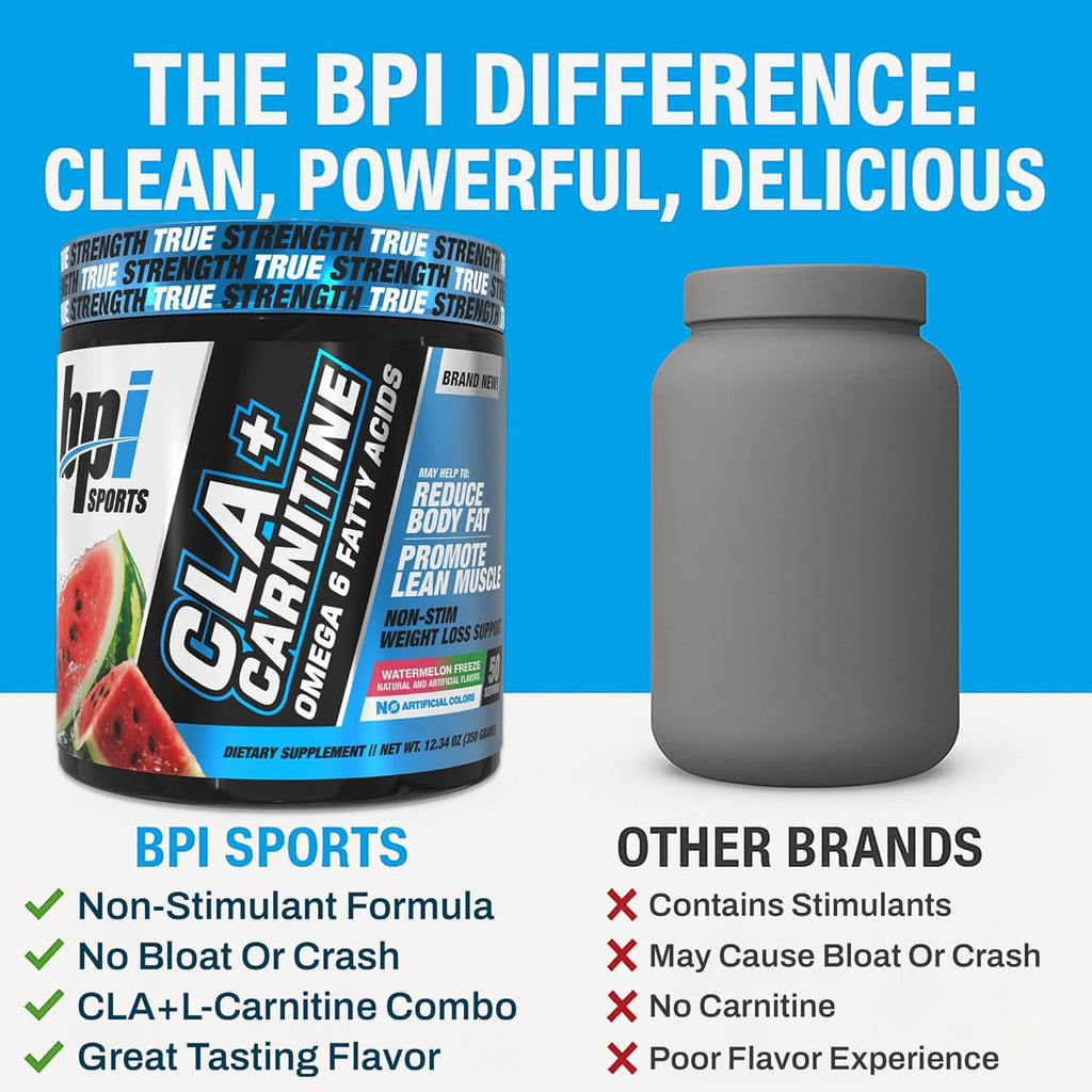 BPI Sports CLA+Carnitine – CLA L Carnitine & Linoleic Acid – L Carnitine Supplement for Weight Loss, Metabolism & Lean Muscle – Caffeine Free – Watermelon Freeze – 50 Servings – 12.34 oz