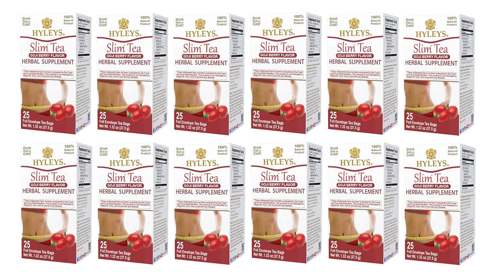 Hyleys Slim Tea Goji Berry Flavor - Weight Loss Herbal Supplement Cleanse and Detox - 25 Tea Bags (12 Pack)
