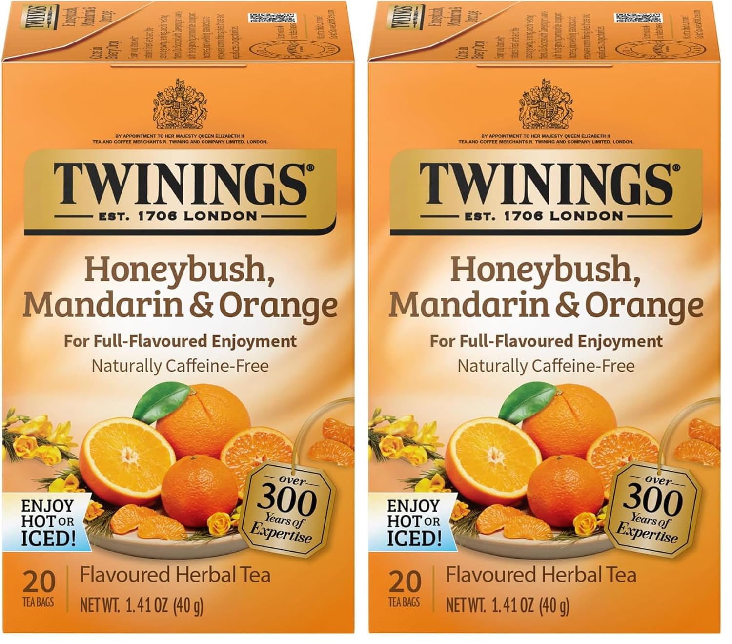 Twinings of London Honeybush, Mandarin, and Orange Herbal Tea Bags, 20 Count (Pack of 2)