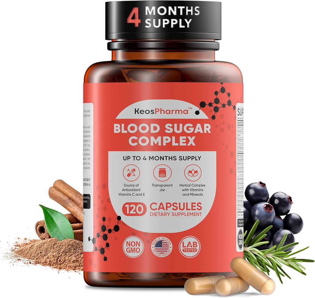 Blood Sugar Complex, 120 Capsules, Up to 4 Months Supply with Magnesium, Cinnamon, Zinc, Vitamin C,E, Biotin and other