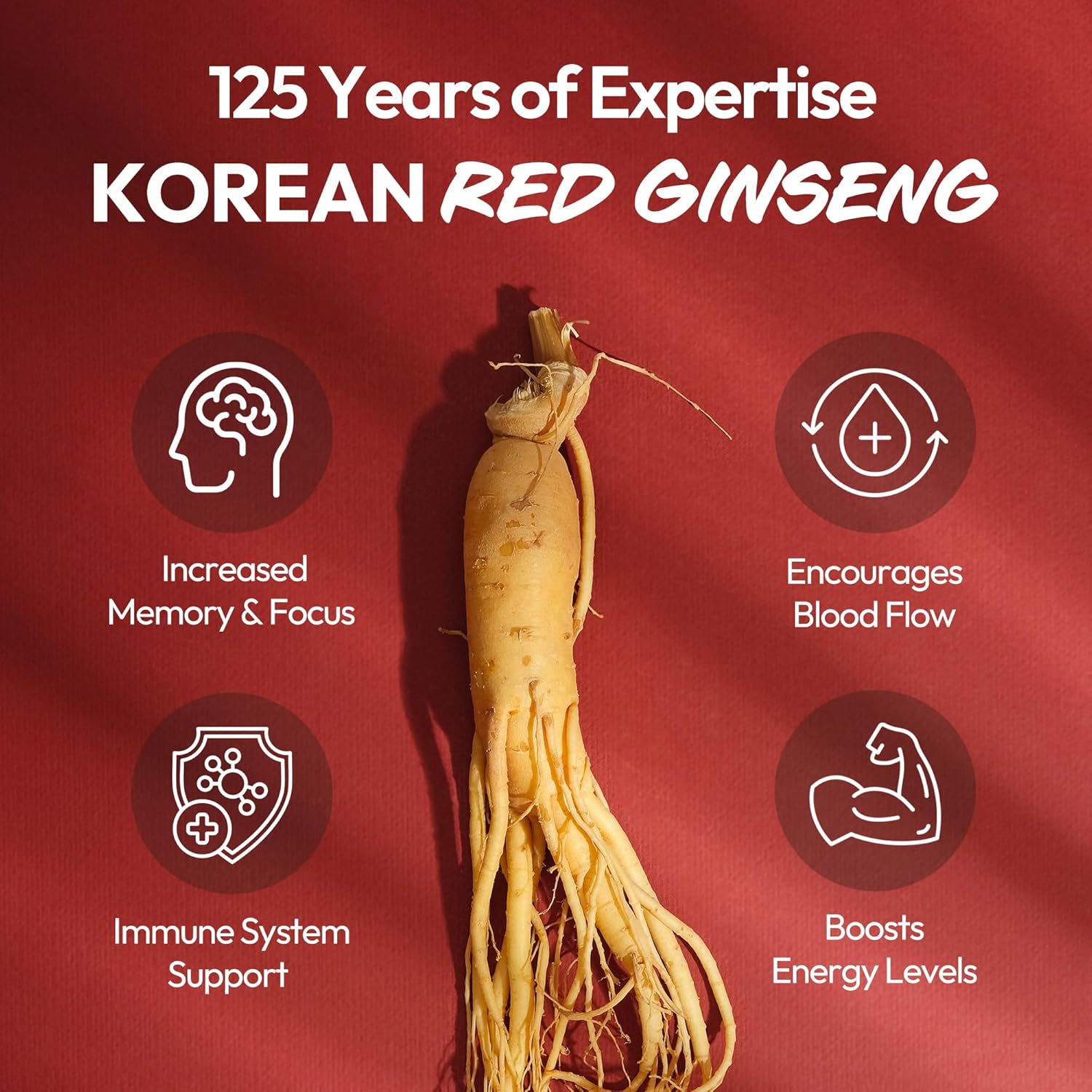 Korean Red Ginseng Extract Capsule Plus - All-in-One Vegan Supplements - Energy Boost & Immune Support, Caffeine Free & Non-GMO (600mg, 30 Capsules)