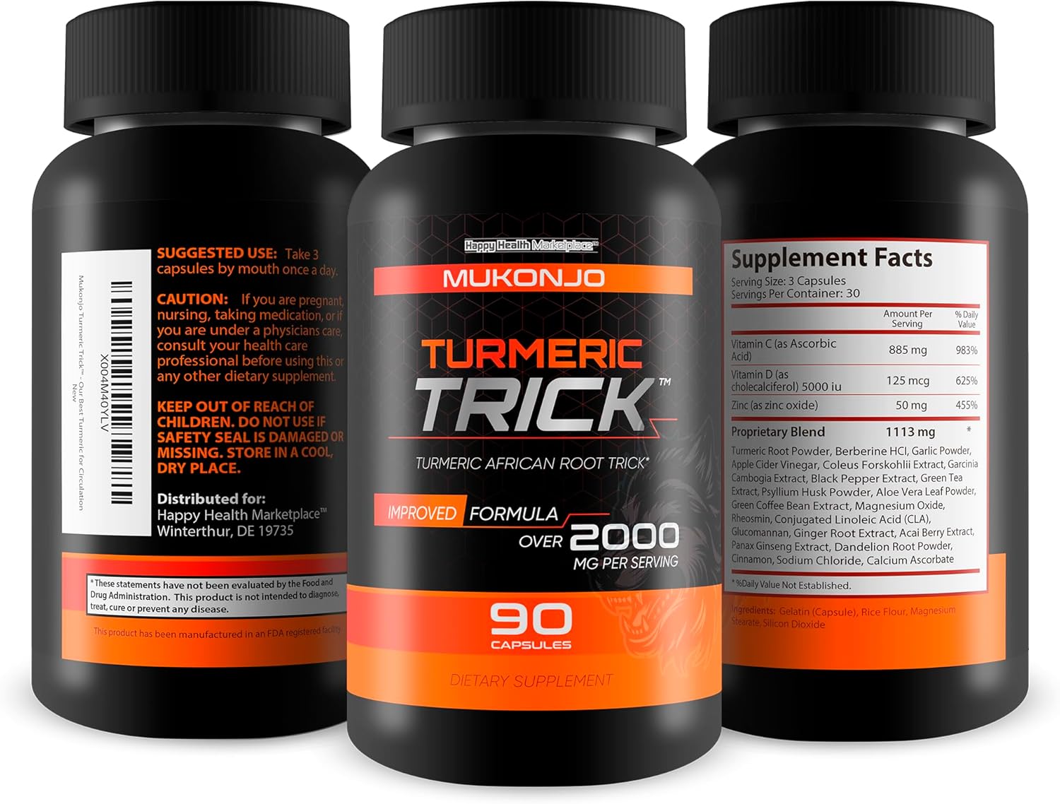 Mukonjo Turmeric Trick - with Vitamin D and Zinc for Men - Our Best Turmeric Curcumin Supplement for Men - Enriched with Black Pepper - Turmeric African Root Trick - Mens Health Vitamin D