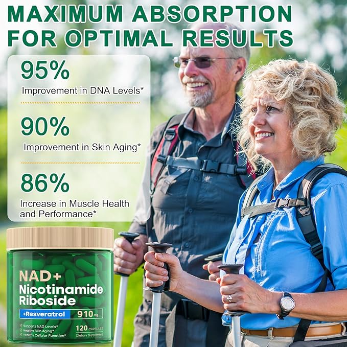 NAD Supplement 120 Capsules, Liposomal Nicotinamide Riboside, Resveratrol, Quercetin, NAD Nicotinamide Riboside Resveratrol 910mg for Women & Men, NAD Supplement for Anti Aging and Cell Regeneration