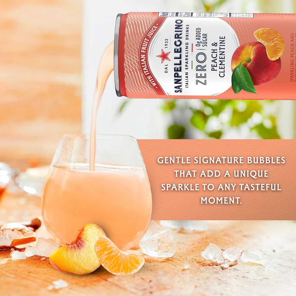 Sanpellegrino Zero Grams Added Sugar Italian Sparkling Drinks, Sparkling Peach Clementine Beverage, 11.15 Fl Oz (Pack of 24)
