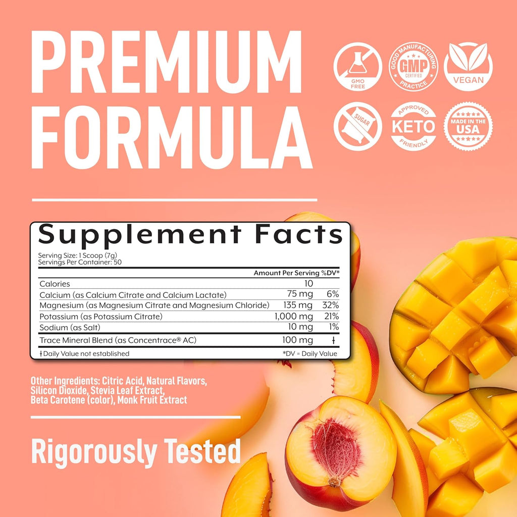 Keppi Electrolytes Powder – Peach Mango Flavor – No Sugar Hydration Supplement with Potassium, Magnesium, Sodium – 50 Servings – Keto, Vegan, Fasting-Friendly, Zero Calorie Electrolyte Drink