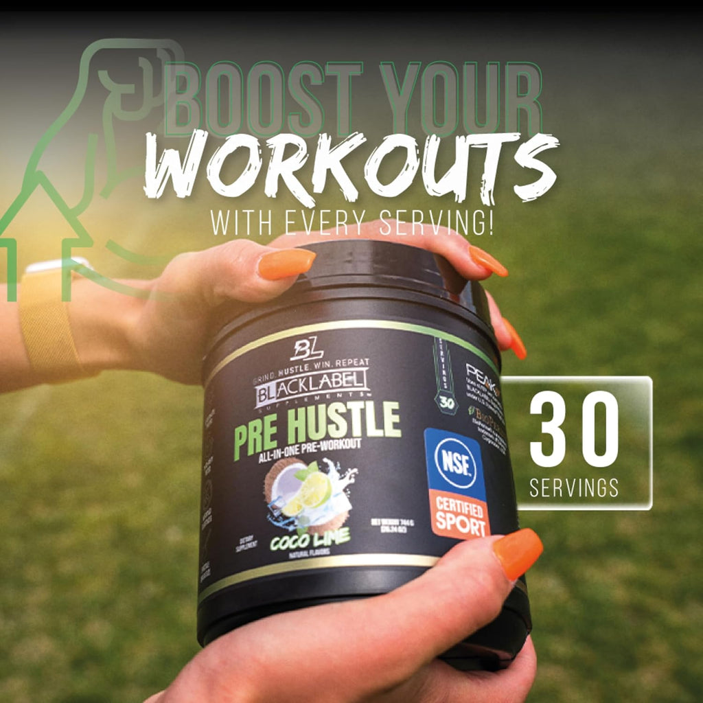 BLACKLABEL Supplements PRE Hustle V3 Pre-Workout Powder – NSF Certified for Sport – Energy, Strength & Endurance Support – Coconut Lime Flavor – with Creatine & Caffeine – 30 Servings