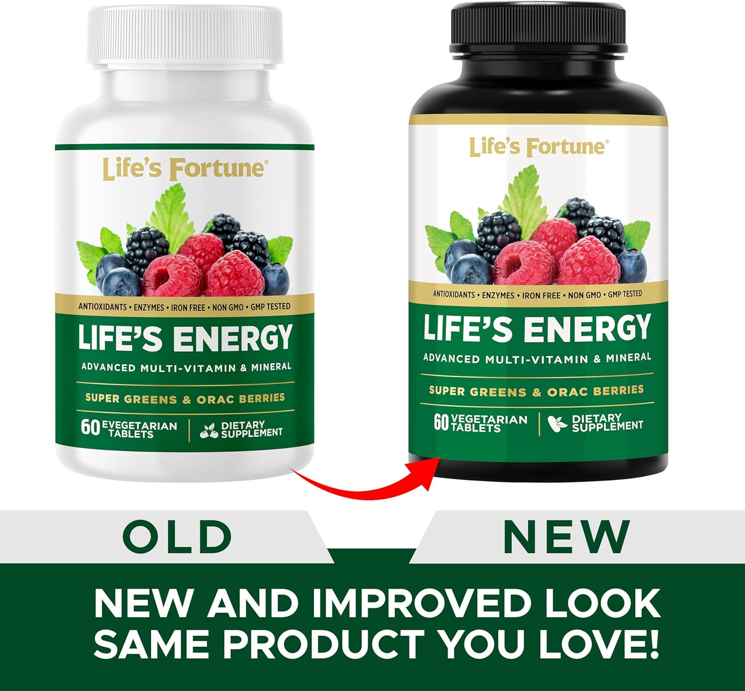 Life's Energy Advanced Daily Multivitamin for Men & Women, Energy and Immune Support Supplement with Super Greens, Antioxidants, Enzymes - Iron Free, Vegetarian, 60 Tablets by Life's Fortune