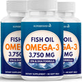 Triple Strength Omega 3 Fish Oil 3750 mg - EPA & DHA - Over 3000mg Omega-3 Fatty Acids - 1350mg EPA + 900mg DHA - Best Essential Fatty Acids, Burpless Fish Oil - 270 Count