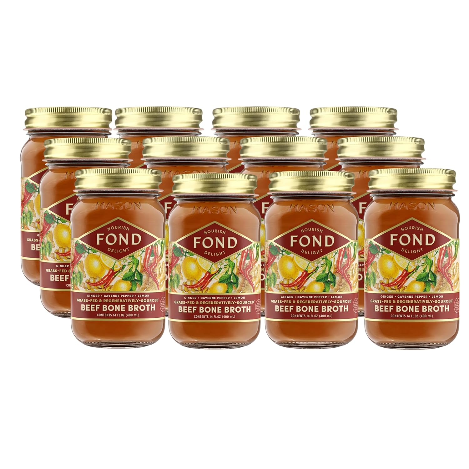 FOND Grass-fed Regenerative Beef Bone Broth infused with Organic Ginger & Cayenne