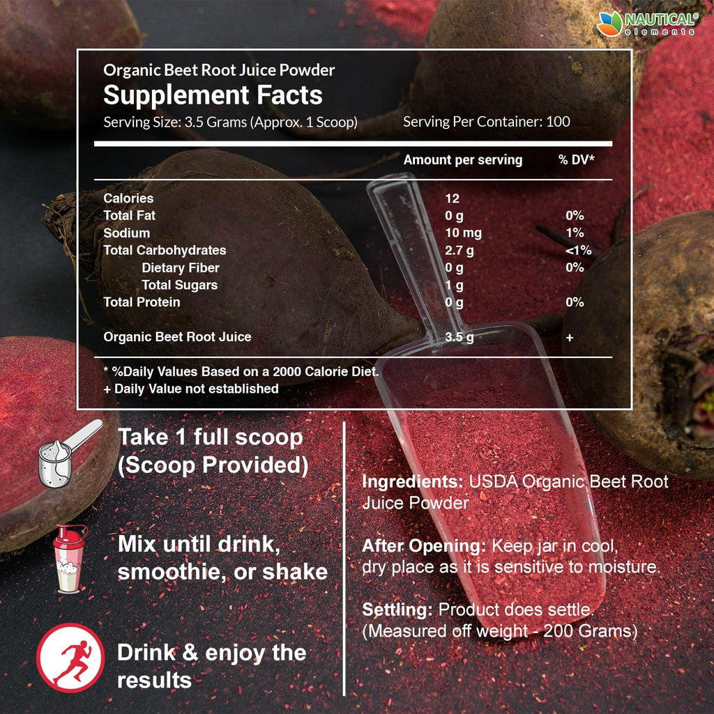 Organic Beet Juice Powder - 20:1 Concentration Beet Powder Organic - Circulation Support - Rich in Nitric Oxide - Cold-Pressed 100 Servings of Beet Root Powder Supplement- 12.3oz