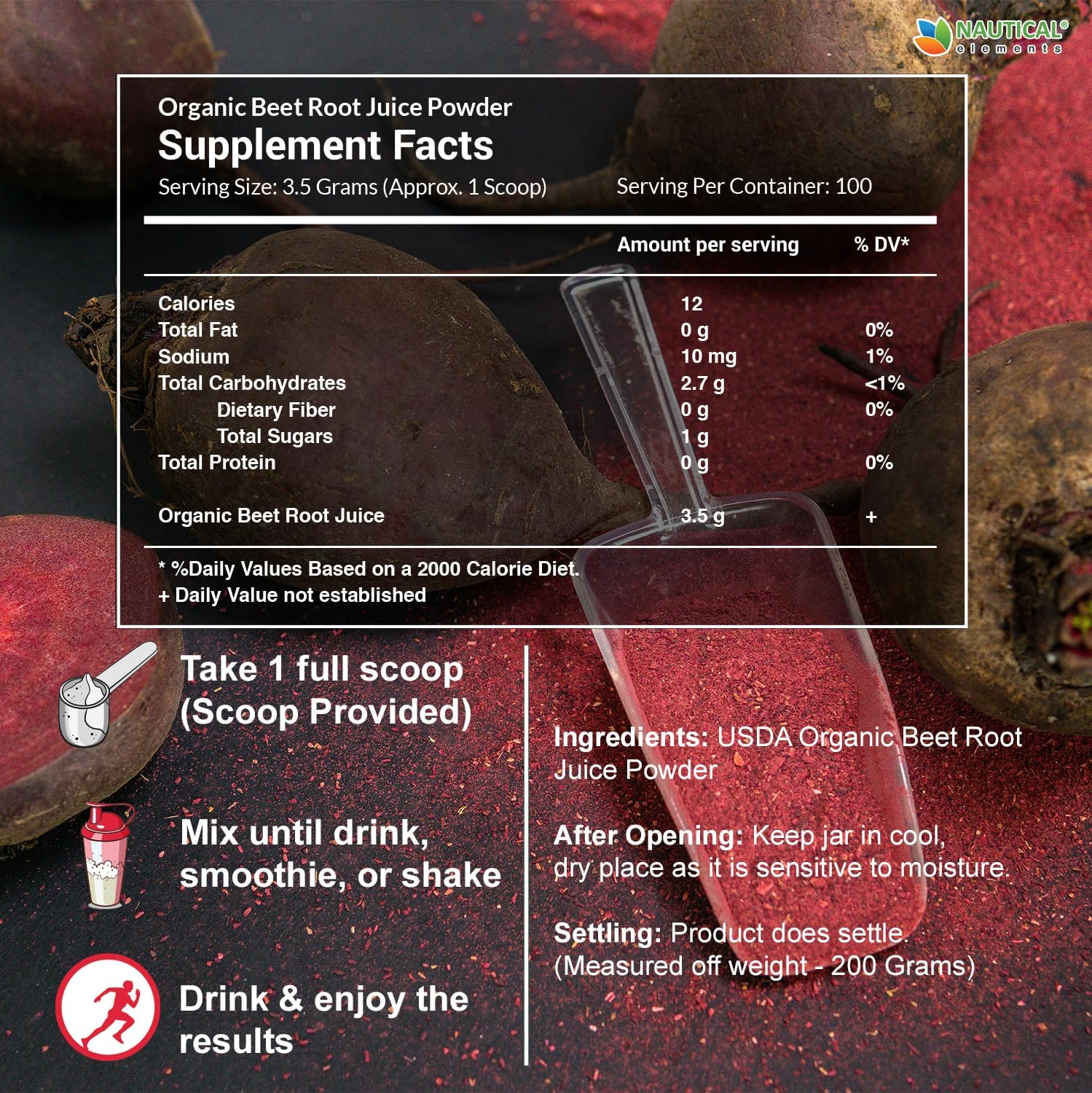 Organic Beet Juice Powder - 20:1 Concentration Beet Powder Organic - Circulation Support - Rich in Nitric Oxide - Cold-Pressed 100 Servings of Beet Root Powder Supplement- 12.3oz