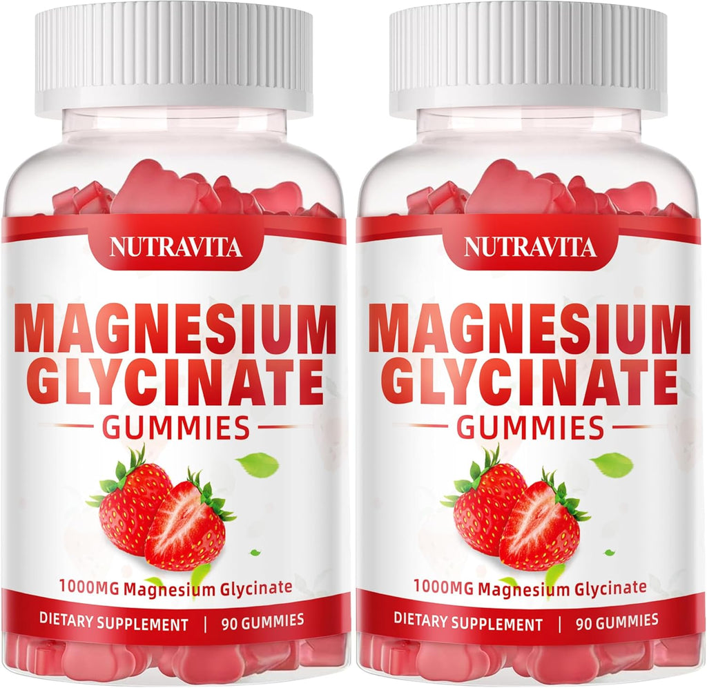 Magnesium Glycinate Gummies 1000mg with L-Threonate,Chelated Magnesium Potassium Complex Supplement with VitD, B6, CoQ10, Calcium,Supports for Memory, Calm, Mood - 180 Gummies Strawberry