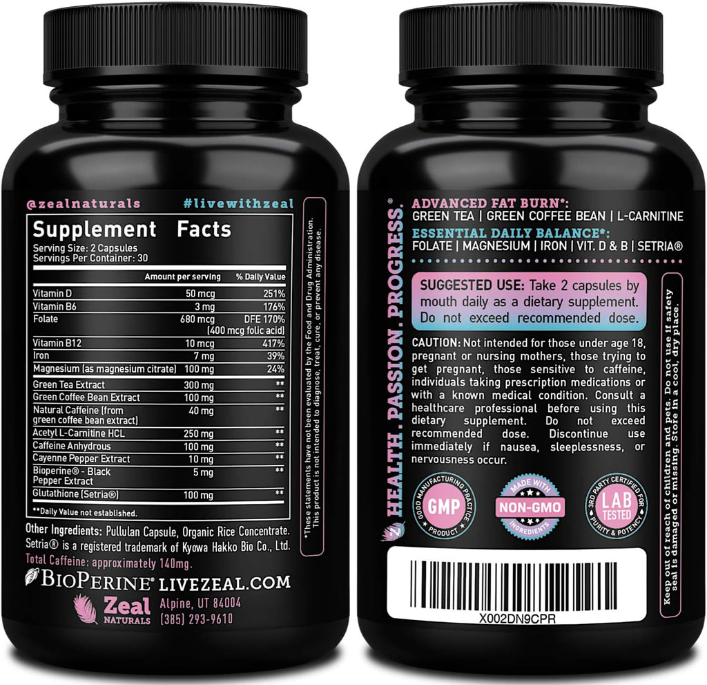 Zeal Naturals Weight Loss Support for Women + Daily Balance Vitamins (Iron, Vitamin D, Setria®, Folate) Premium Diet Support Pills for Women+ Multivitamin and Hormone Support